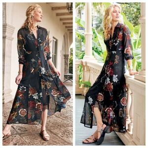 Soft Surroundings Navy Floral Maxi Dress size XS